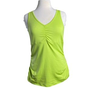 LIJA tank lime green gathered front & sides criss cross back / open slit mesh Lg